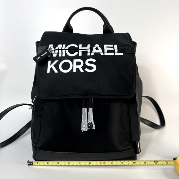 Michael Kors Medium Logo Drawstring Backpack Black/White NWT - Picture 12 of 14